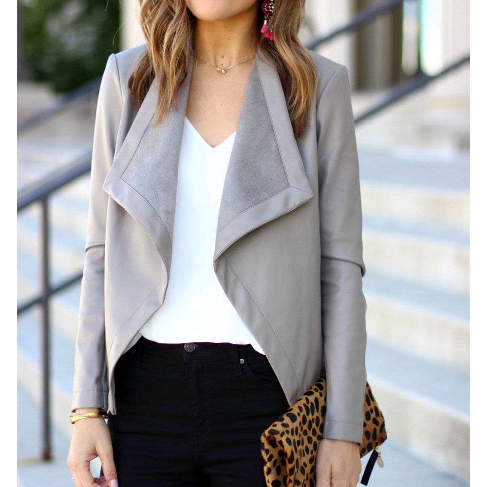 Justfab Grey Faux Leather front drape jacket XS